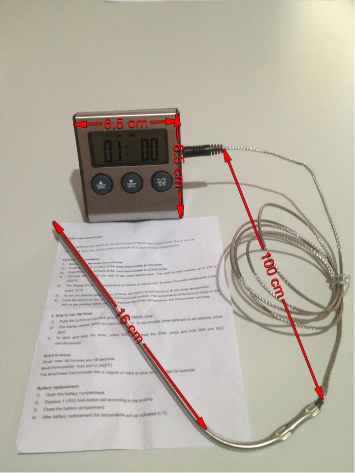DIGITALE THERMOMETER WITH PROBE FOR OVEN INCLUDING TIMER