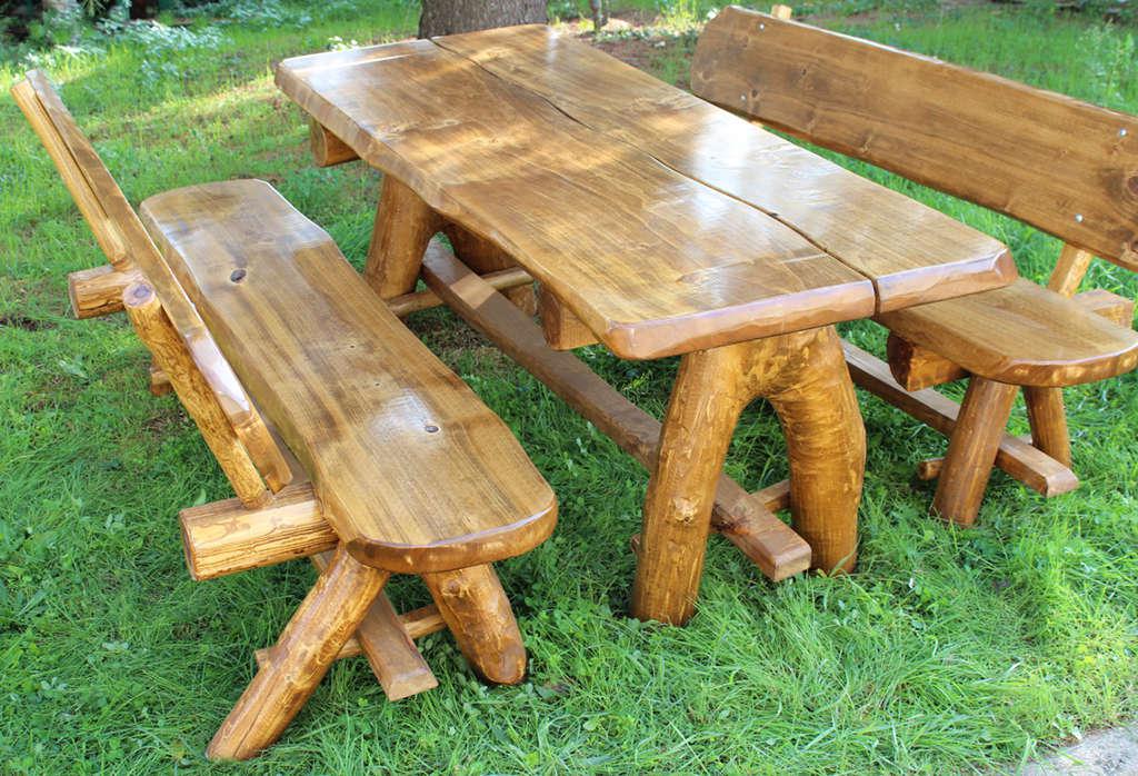TAVOLO DA GIARDINO IN LEGNO ARREDO GIARDINO CON 2 PANCHE MASSICCIO cm ... - TrD Foto
