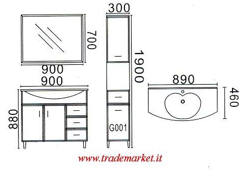 MOBILE PER BAGNO cm. L.90 H.88 P.46 SPECCHIO E MOBILE COME DA FOTO