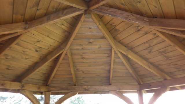 GAZEBO ESAGONALE IN LEGNO MASSICCIO COLORE NOCE MISURE MT.4,5 X 4,5