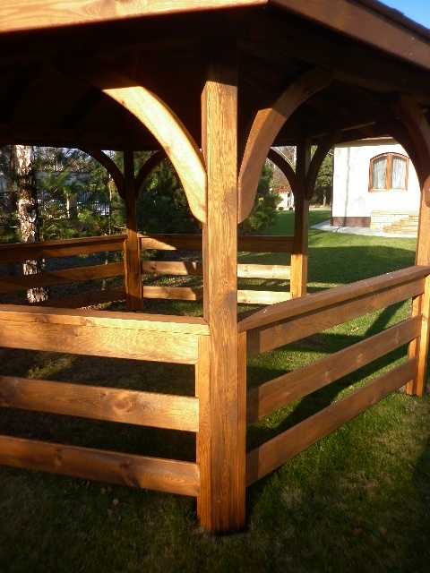 GAZEBO ESAGONALE IN LEGNO MASSICCIO COLORE NOCE MISURE MT.4,5 X 4,5