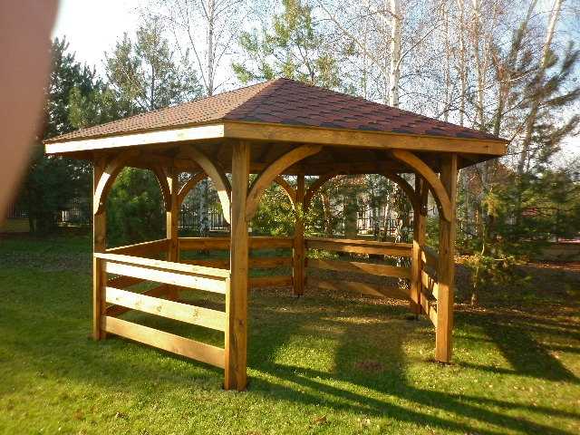 GAZEBO ESAGONALE IN LEGNO MASSICCIO COLORE NOCE MISURE MT.4,5 X 4,5