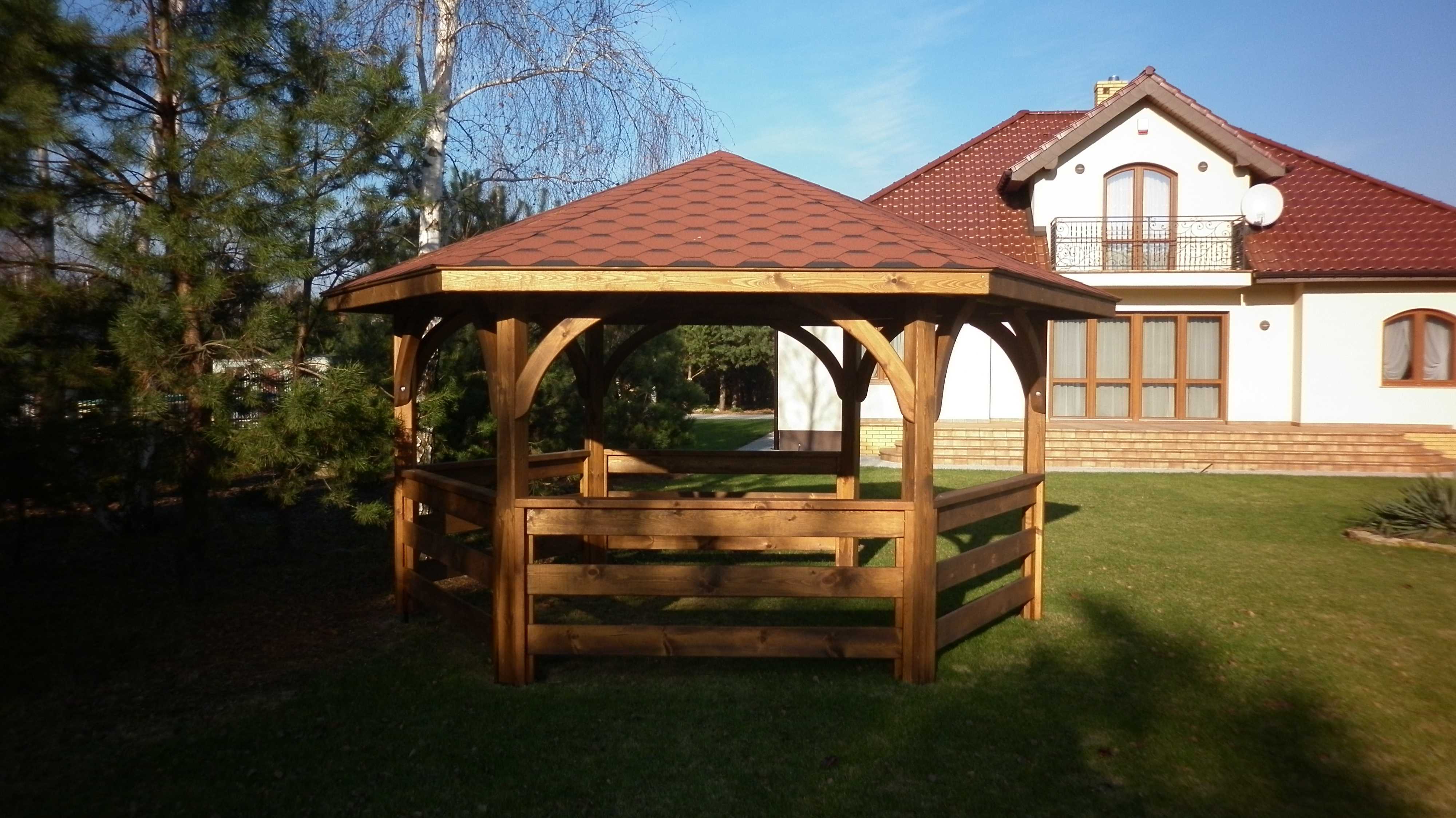 GAZEBO ESAGONALE IN LEGNO MASSICCIO COLORE NOCE MISURE MT. 3 X 3