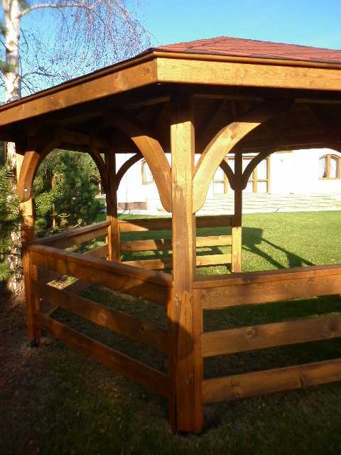 GAZEBO ESAGONALE IN LEGNO MASSICCIO COLORE NOCE MISURE MT. 3 X 3