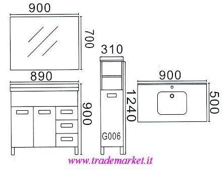 MOBILE PER BAGNO cm. L.89 H.90 P.50 COME DA FOTO