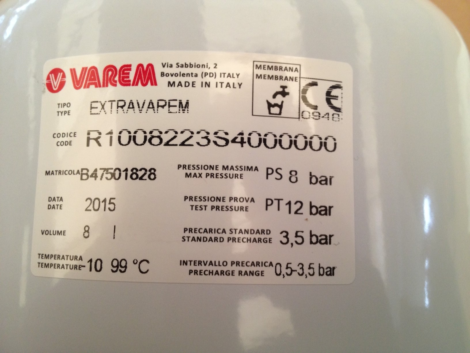 VASO DI ESPANSIONE MULTIFUNZIONE PER A.C.S. EXTRAVAREM LC CE LITRI 8 3/4"